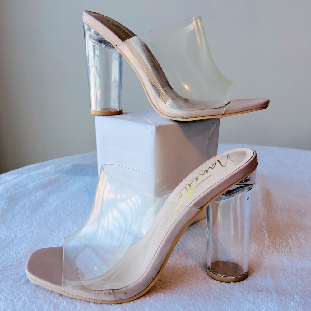 Transparent Clear Nude Mules Sandal Open Toe Perspex High Heel Slip On